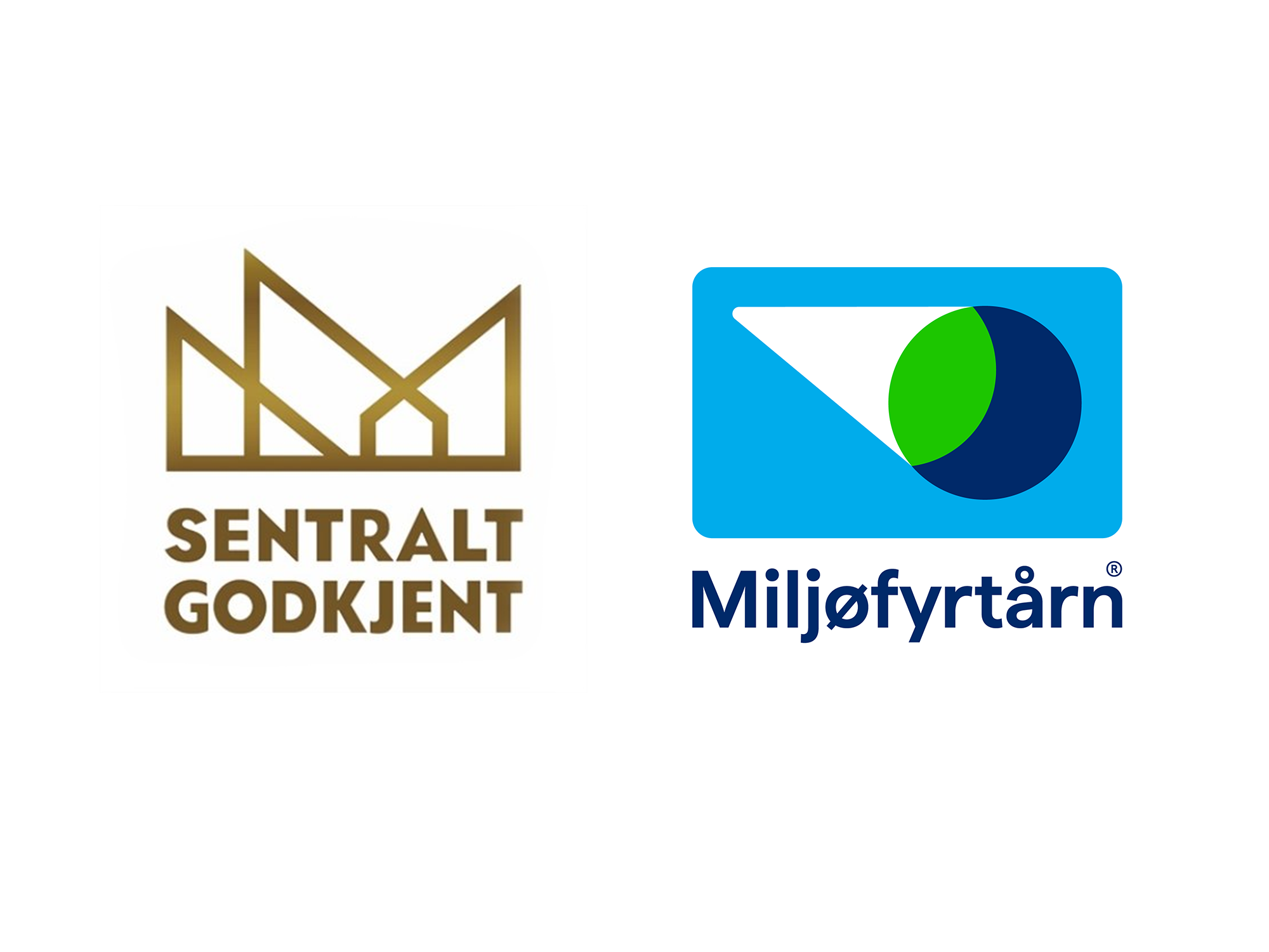 Logotyper för Sentralt godkjent och Miljøfyrtårn